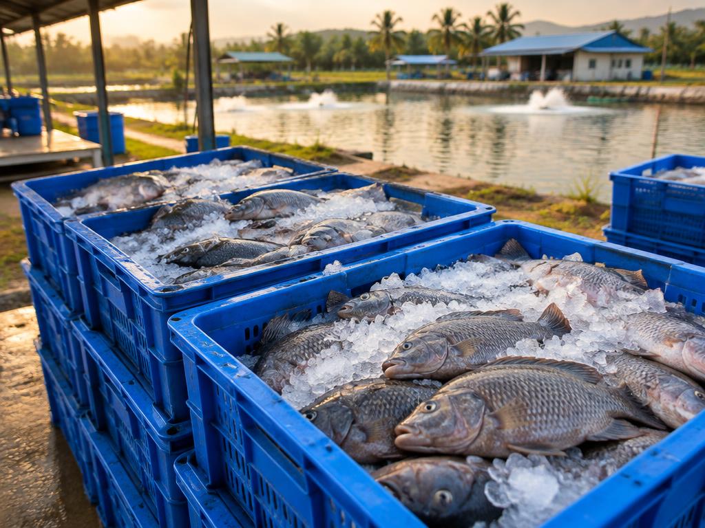 Crates of fresh tilapia ready for collection at ARC